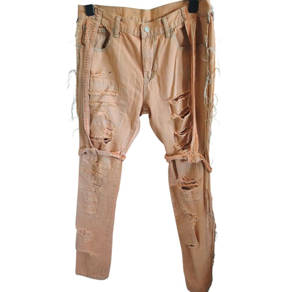 MNML Tangerine Distressed Skinny Jeans Men’s Size 33 Streetwear Moto Denim